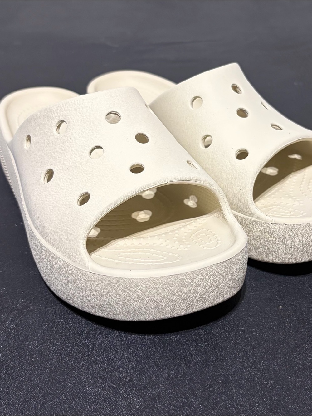 CROCS Women's Off-White Slide Clogs with Perforated Upper